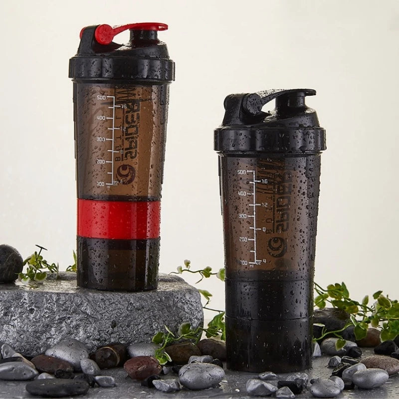 3 Layers Shaker Protein Bottle Powder Shake Cup Large Capacity Water Bottle Plastic Mixing Cup Body-Building Exercise Bottle