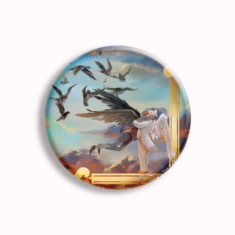 Good Omens Pin Comedy British TV Show Cartoon Brooch Crowley Angel Funny Badge Accessories For Backpack Decoration Friend Gift