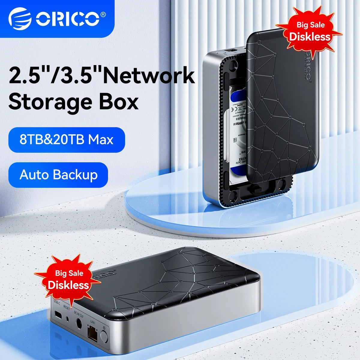 ORICO Private Cloud Nas Network Storage Server Personal Home Automatic Backup 2.5/3.5"SATA HDD Case External Hard Disk Enclosure
