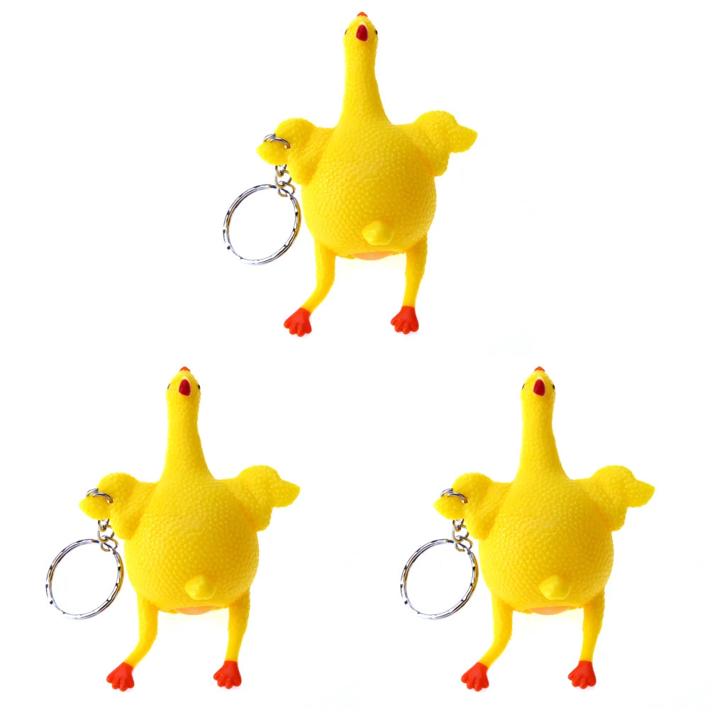 1-10pcs PVC Chicken Egg Laying Hens Key Chain Decompression Lightweight Elastic Squeeze Key Ring for Children Holiday Gifts