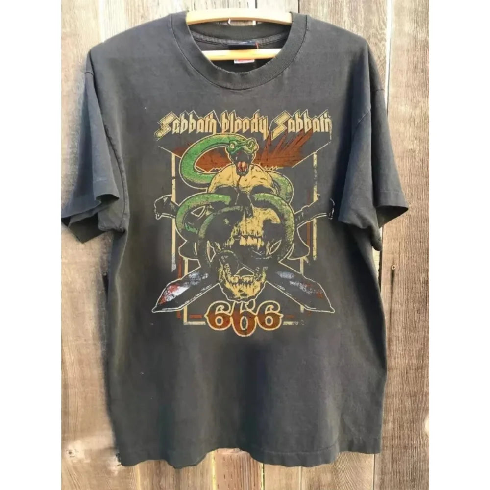 Black Sabbath Bloody Sabbath Band Charcoal Cotton Printed T Shirt Mens Rock Music Band American Band Singer Short-sleeved Women