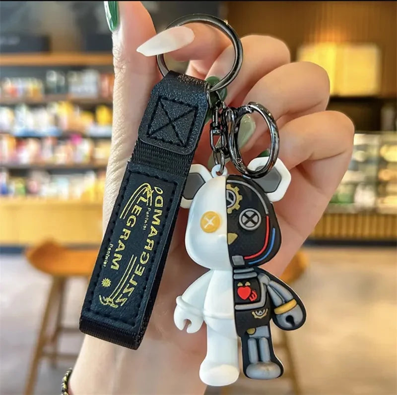 Keychain Cartoon Simple Mechanical Bear Cute Niche Doll Keychain Chain Bag Personalized Small Pendant Accessories DecorativeGif