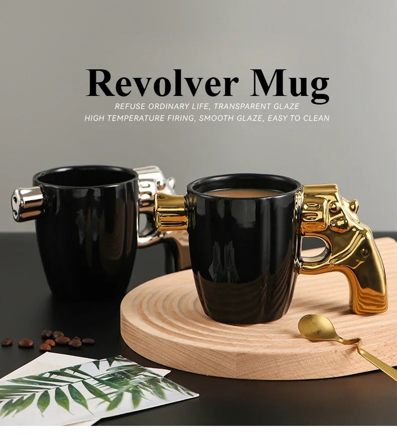 350ml Novelty Mug Revolver Handle Mug Coffee Cup Ceramic Personalized Decorations for Coffee Tea Milk 3D Mold Non-slip Glaze Cup