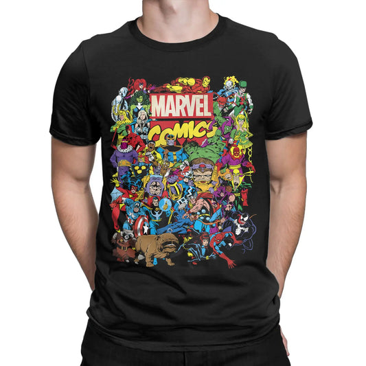Men's Marvel Comics Avengers Heroes Group Shot T Shirts  Pure Cotton Clothes Vintage Short Sleeve Tees Gift Idea T-Shirt
