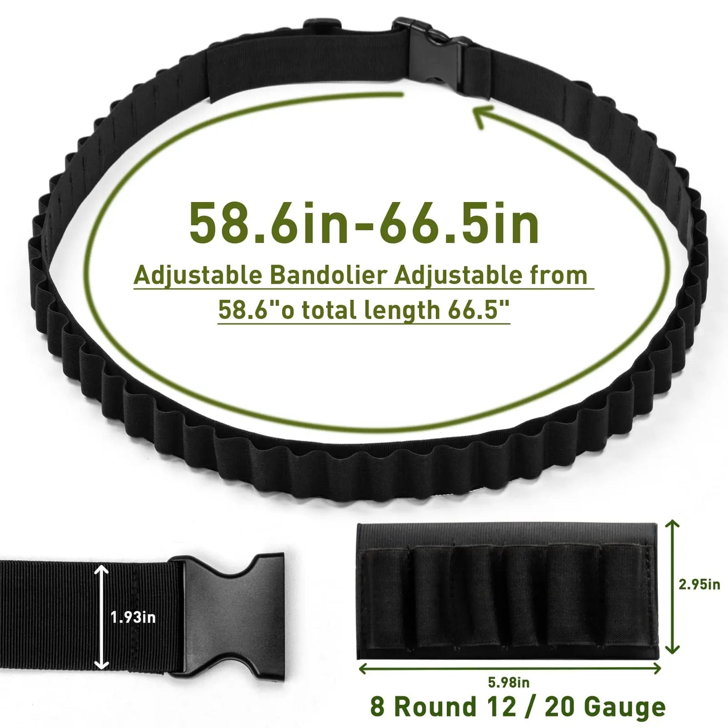 Shotgun Shell Holder, Tactical Shotgun Shell Bandolier, 12 Gauge with 8 Rounds Buttstock, Outdoor Hunting, 50 Rounds