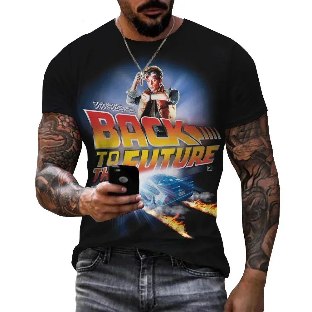 Summer Men's T-shirt Movie Returns To The Future 3D Printing Fashion Casual Street Round Neck Short Sleeved Cartoon Loose Top