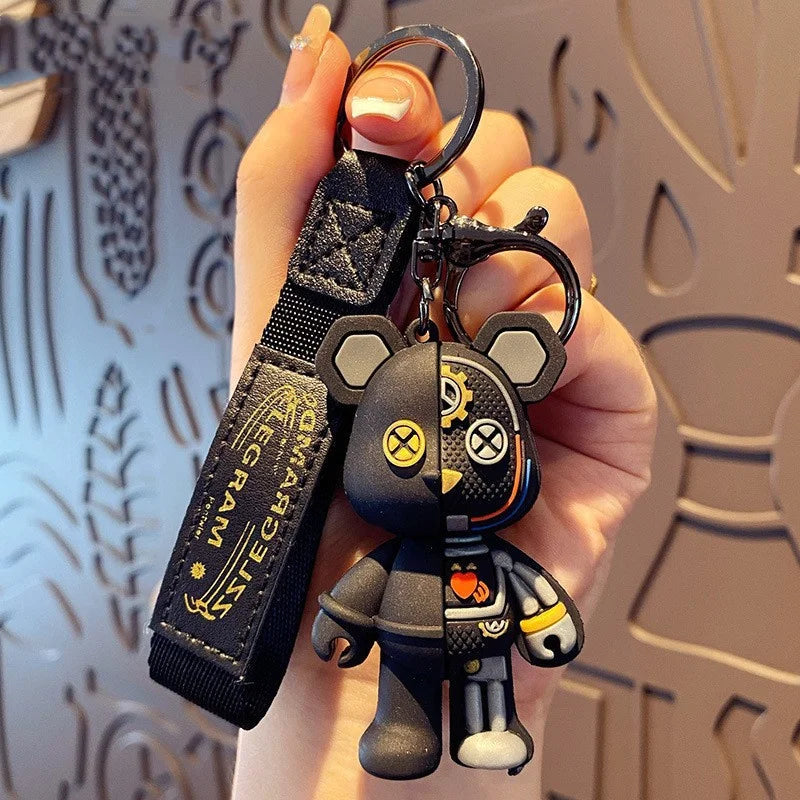 Keychain Cartoon Simple Mechanical Bear Cute Niche Doll Keychain Chain Bag Personalized Small Pendant Accessories DecorativeGif