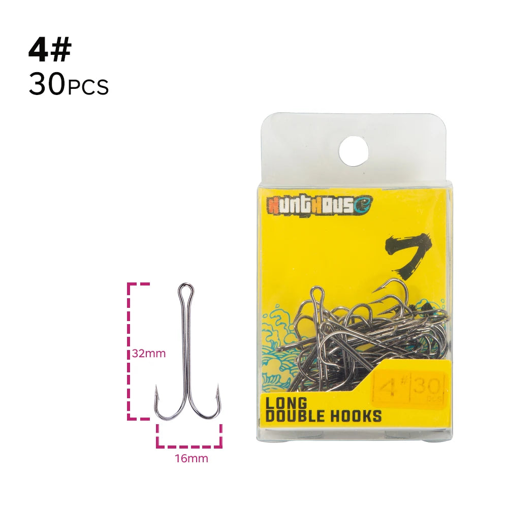 HuntHouse Double Fishing Hook Soft Lure Stainless Steel Weedless Super Sharp 1# 2# 4# 6# 1/0 2/0 3/0 Saltwater Fish Tackle