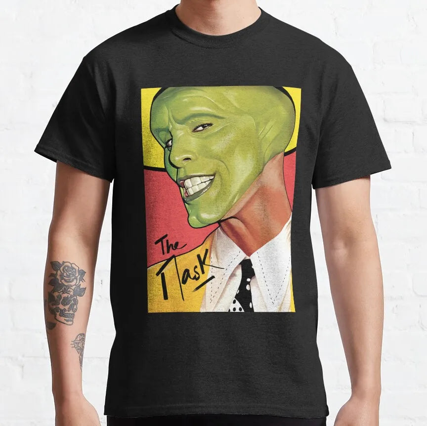 The Mask Retro Movie T Shirts for Men Pure Cotton Vintage Funny T-Shirt Jim Carrey Tee Shirt Short Sleeve Clothes Birthday Gift