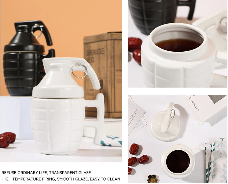 Creative Grenade Mug Funny Coffee Cup Shaped Ceramic Cup with Lid Modeling Cup Living Room Home Decoration 350ml Water Cup
