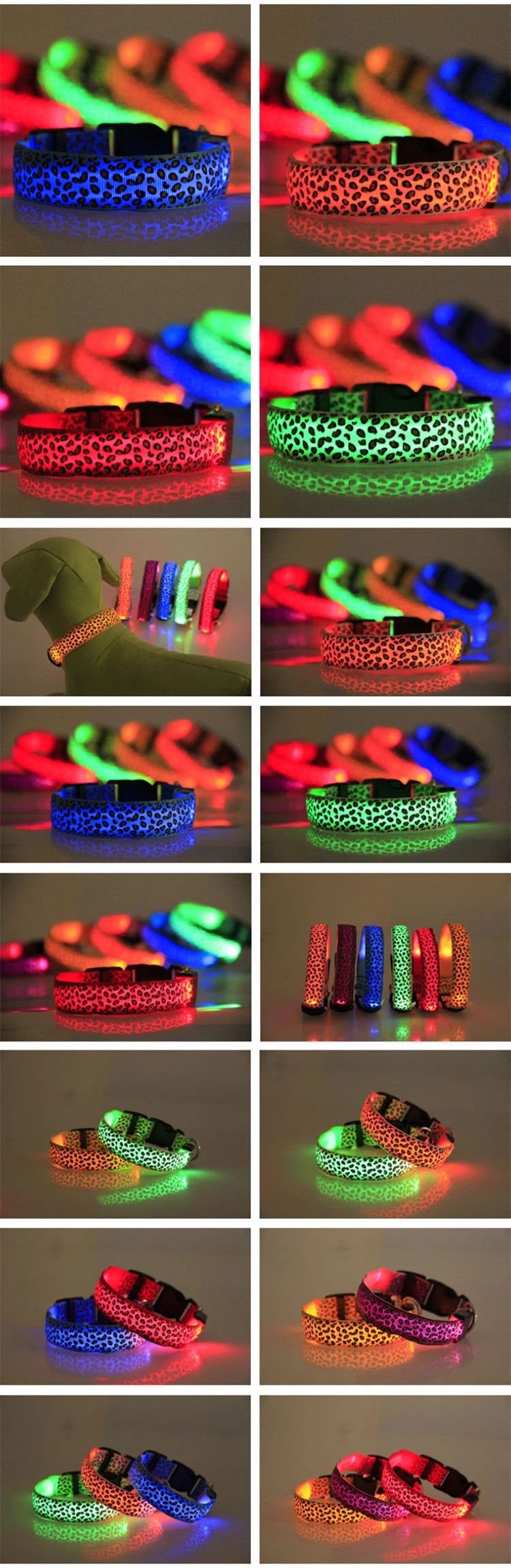 Pet LED Luminous Collar for Dog Adjustable Leopard Glow Cat Collar Night Safety Collar Teddy Golden Retriever for Walking Dogs