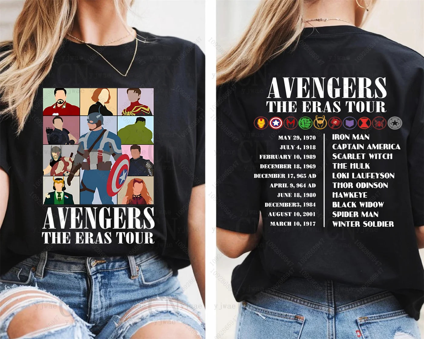 The Avengers Era Tour Shirt Superhero Captain America&Iron Man&Hulk&Spider Man Tee Fan Gift Summer Women's Casual Cotton T-shirt
