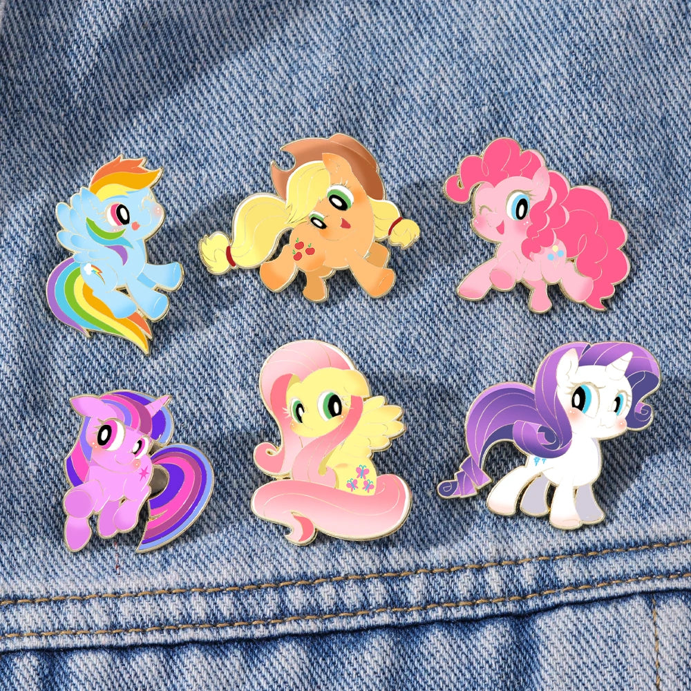 My Little Pony Pins 6pcs Set UV Printed Enamel Pins Cartoon Character Collection Brooches for MLP Fans Girls Kids Gift