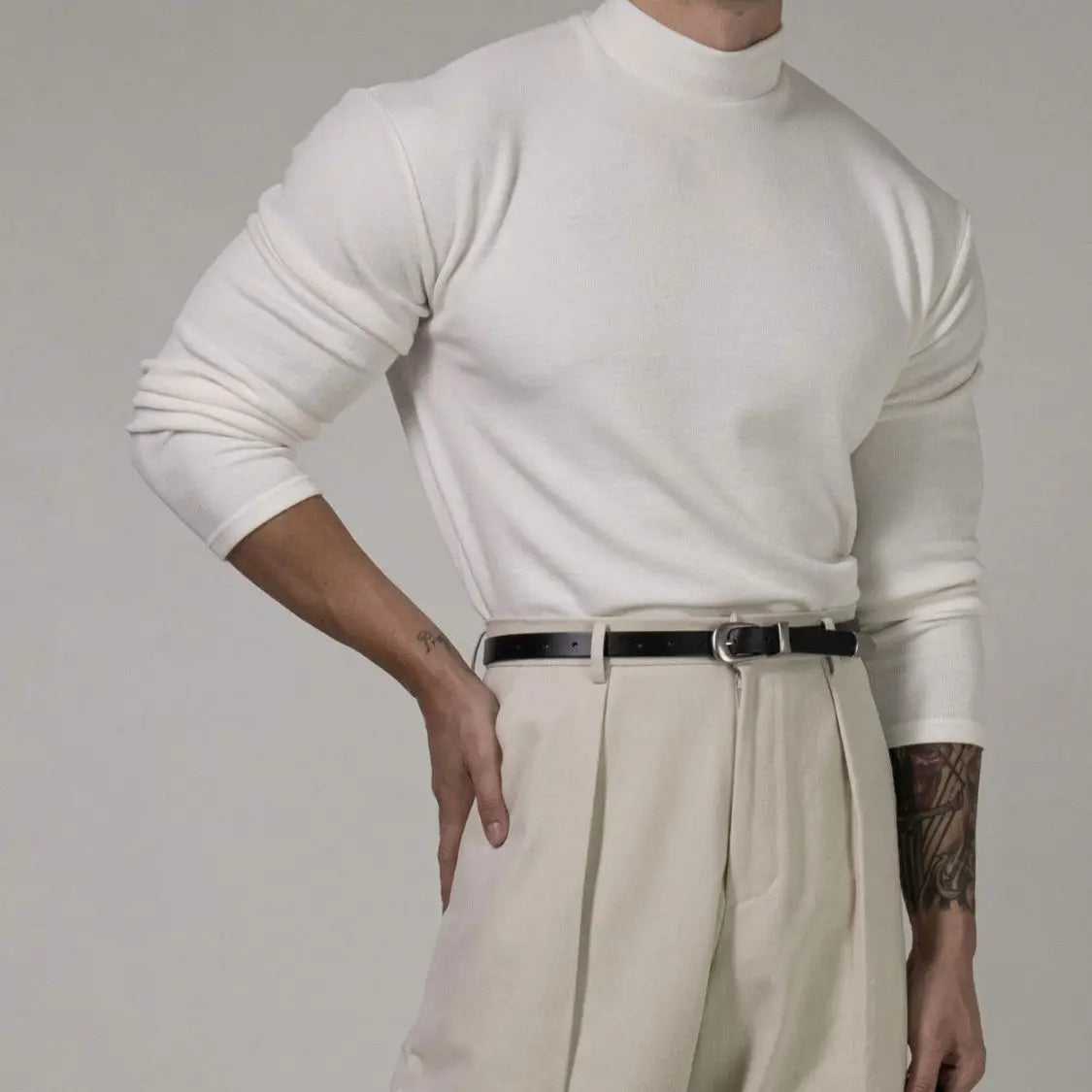 Fitness T-shirt Men's Clothes Spring Autumn Training Suit Threaded Turtleneck Slim Fit Sports Quick Dry Breathable Long Sleeves