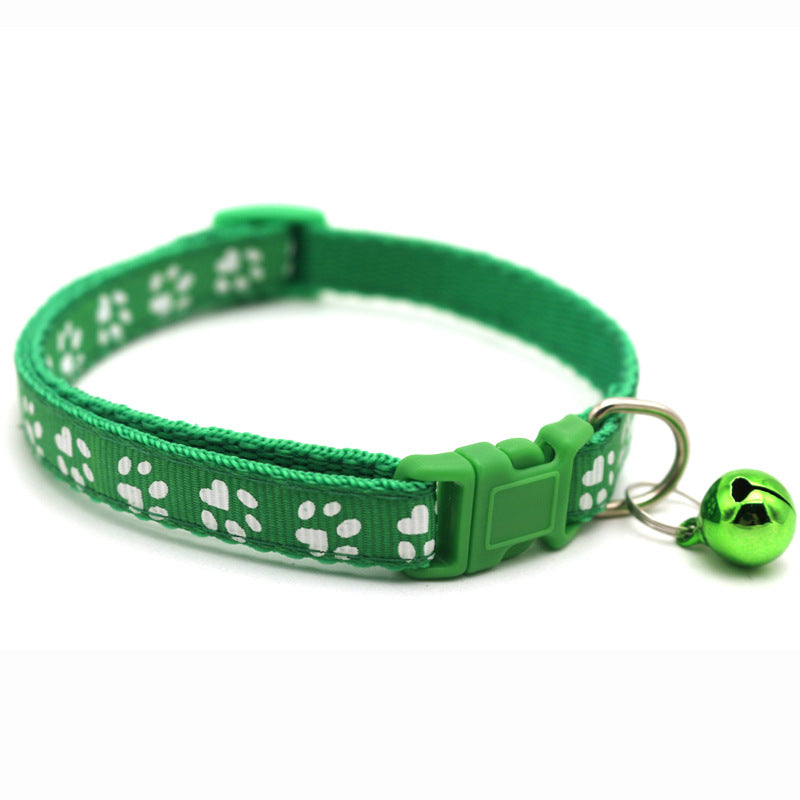 Pet Collar With Bell Cartoon Footprint Colorful Dog Puppy Cat Accessories Kitten Collar Adjustable Safety Bell Ring Necklace Pet
