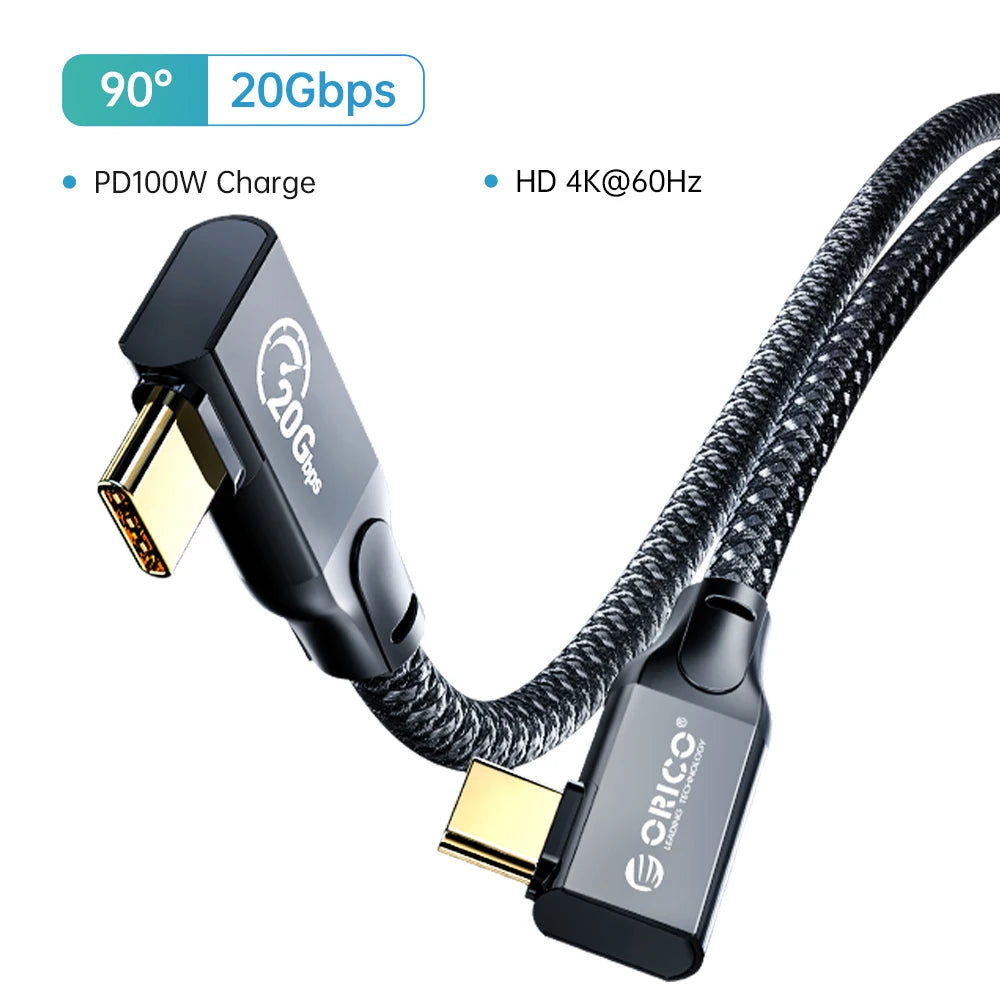 ORICO 5m 20Gbps USB C Cable PD100W Fast Charger Cord USB3.2 Gen 2 HD 4K@60Hz Video Braided with E-mark for Laptop MacBook