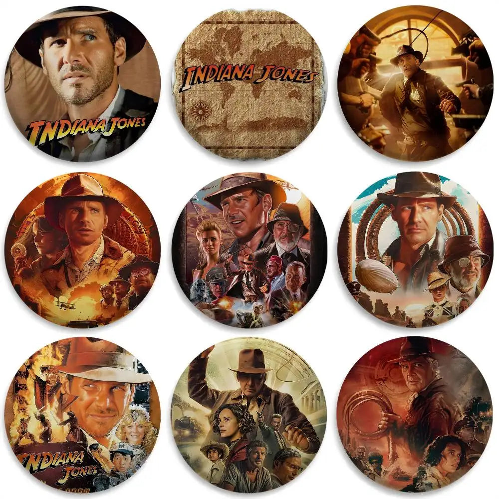 Classic Movie I-Indiana J-Jones Badges Round Exquisite Badge Brooches Creative Pins For Clothes Hat Backpack Gift Accessories