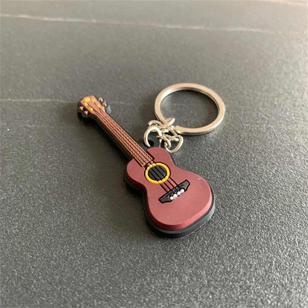 Cute Guitar Violin Piano Saxophone Keychains PVC Soft Rubber Cartoon Musical Instrument Keyring Car Backpack Pendant Accessories