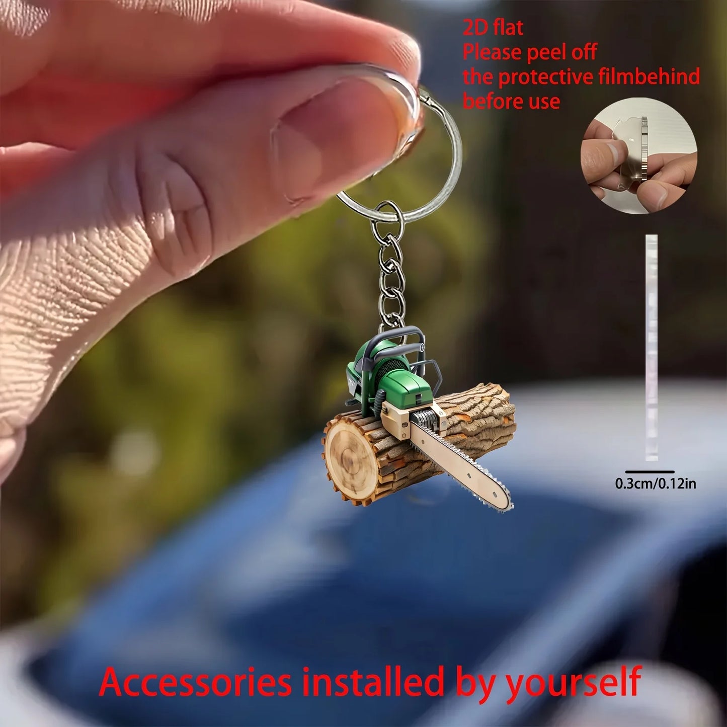 Distinctive Chainsaw Keychain 2D Individuation Pendant Flat Acrylic Ornament Hanging Decoration for Car,Bags,Party Festive,Gifts