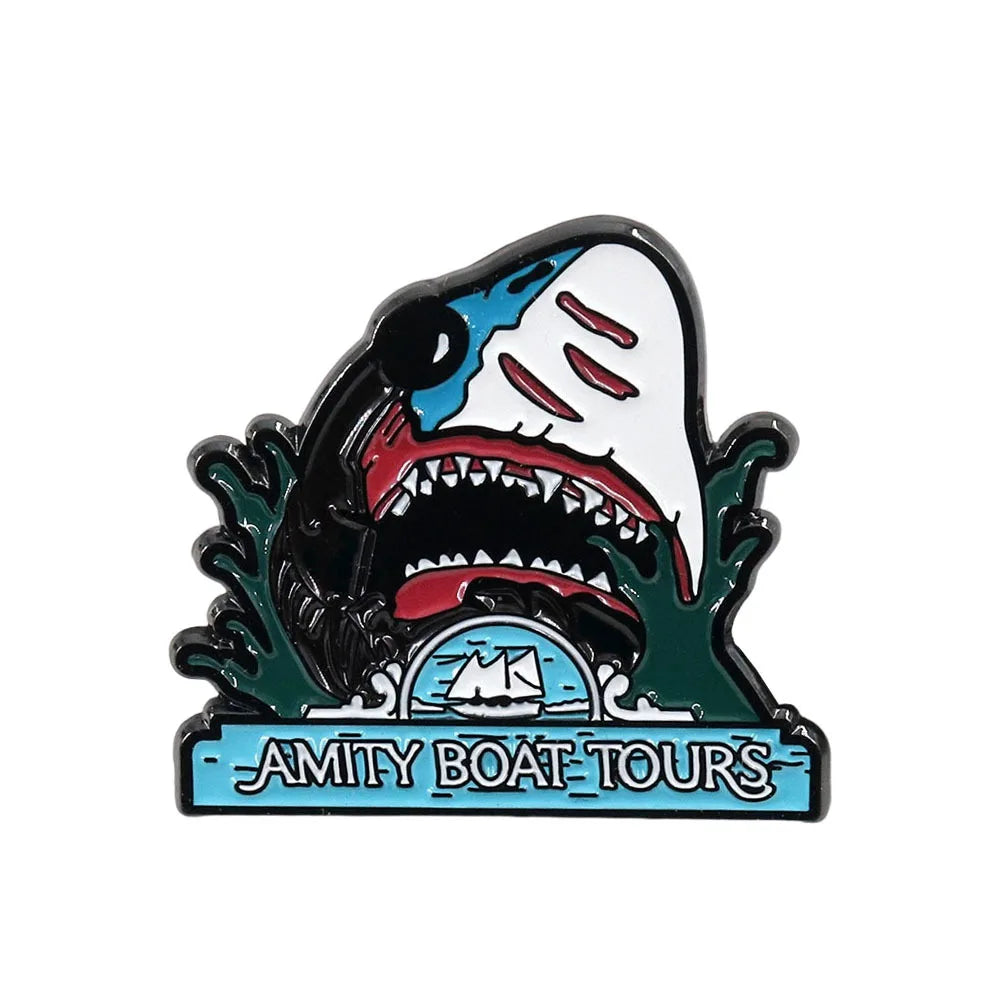 Keep a Positive Mindset pins Rainbow Shark Brooch Horror Movie-Inspired Badge Clothing Bags Jewelry Accessories Gifts for Friend