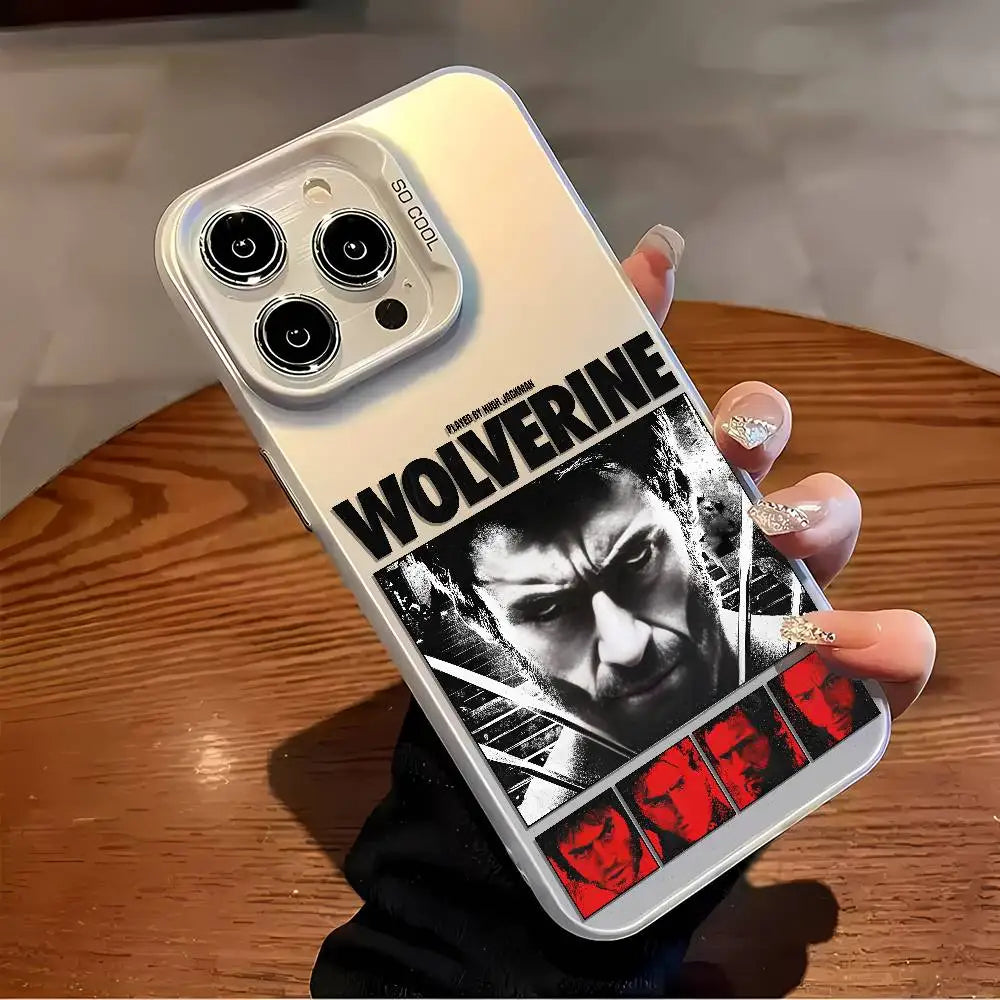 Fashion Wolverine Comic Phone Case For IPhone 16 15 14 13 12 11 Plus Pro Max Multicolor Aurora Laser Shockproof Funda Cover