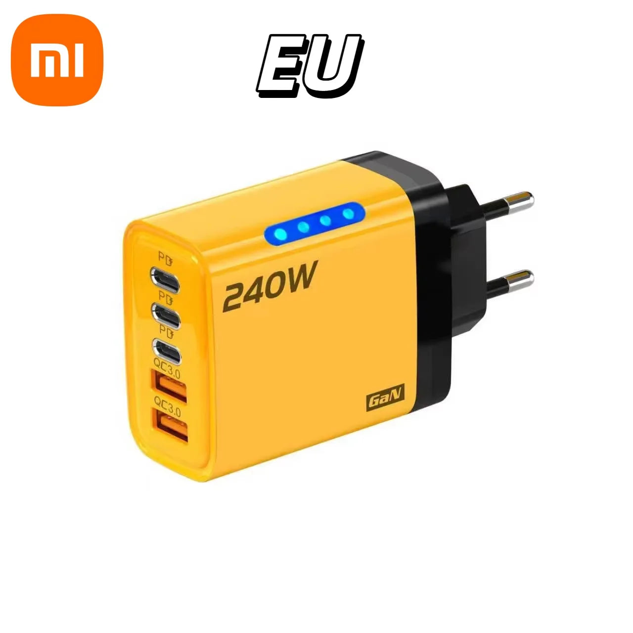 Xiaomi 5 in 1 240W  GaN Fast Charger With LED Light 2USB+3Type-C Multi Port Phone Charging Head For iPhone Huawei Laptop Tablets