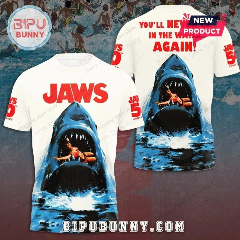 Mens Tshirt Movie Jaws 50Th Anniversary 3d Print T-shirt Men Women Fashion Casual Oversized Short Sleeve Tops Tees Boy Apparel