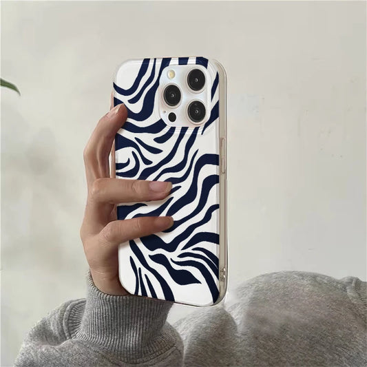 Crystal Transparent White IND Blue Zebra Pattern Phone Case for iPhone 11 12 13 14 15 16 17 Pro Max
