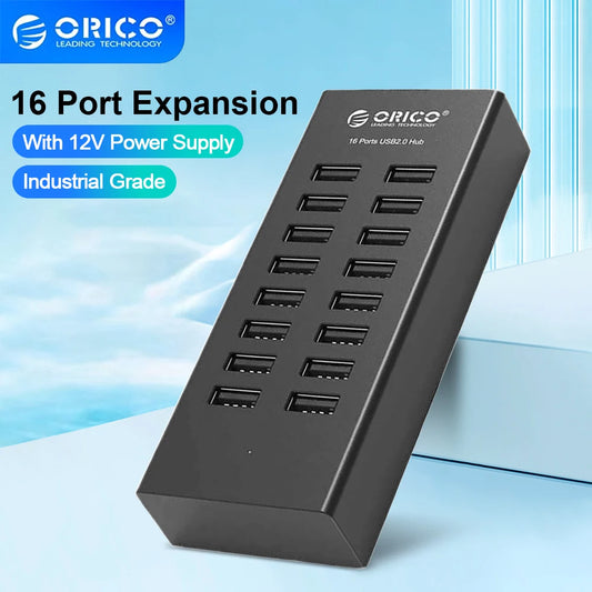 ORICO Industrial USB Hub 16 Port Aluminum USB Splitter Power Adapter Dock Station for Computer Accessories Orico Official Store
