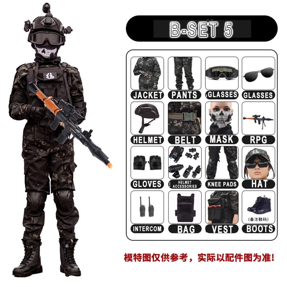 Tactical Children's Costumes Set Boys Girls Military Camping Clothing Field Role-Playing Performance Clothes  for Summer Camp