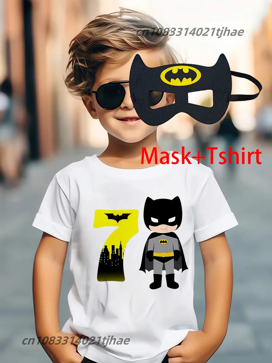 Funny Batman Super Hero Kids Tshirts for Baby Birthday Party T-Shirt Tees Boys T Shirt with Clothes Children Fashion Tops