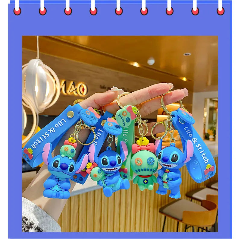 Anime Fashion Keychain Cartoon Stitch Cute Doll PVC Key Chain Kids Keyring Car Ornament Girl Boy Festival New Year Gifts