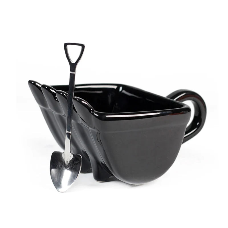 Excavator Coffee Mugs Bucket Model Novelty Mug for Dessert Ceramic Mug with Shovel Spoon