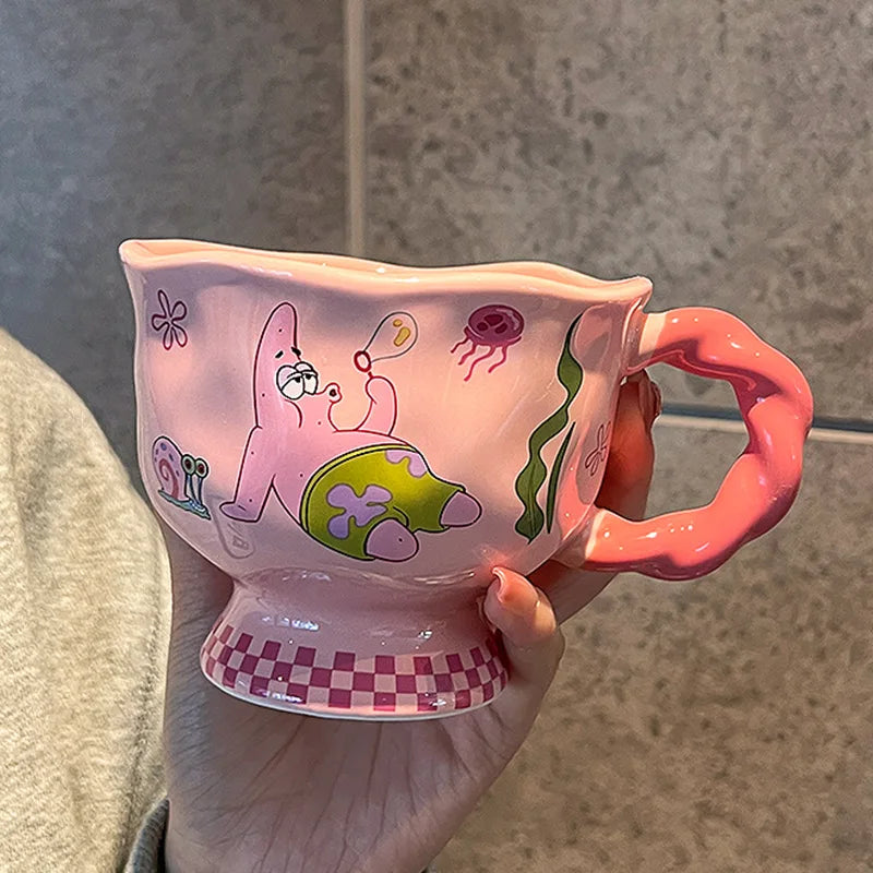Cute SpongeBob Mugs Cartoon SquarePants Patrick Star Coffee Tea Milk Mugs Cups 400ML Creative Office Water Cup Anime Girls Gifts