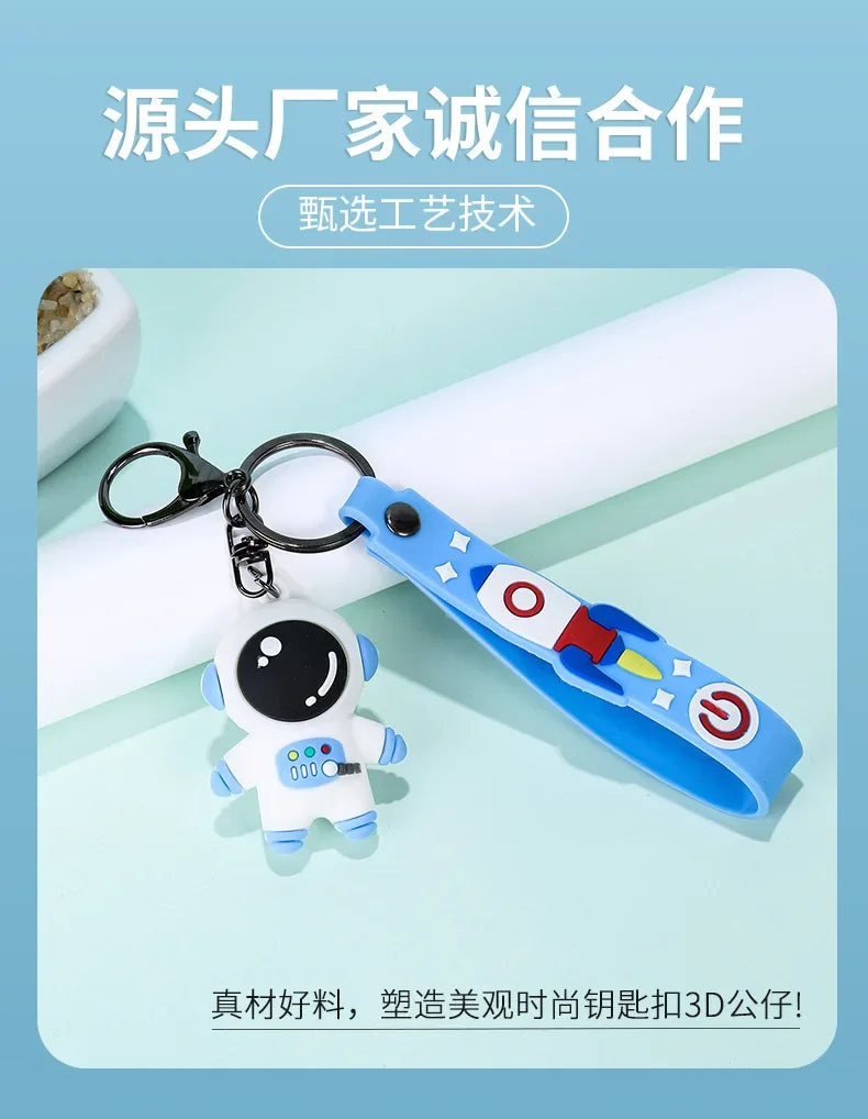 Cute PVC Colorful Astronauts Keychain Tassels Gloomy Bear Rabbit Ears Car Backpack Key Chain Pendant Jewelry Gifts for Women