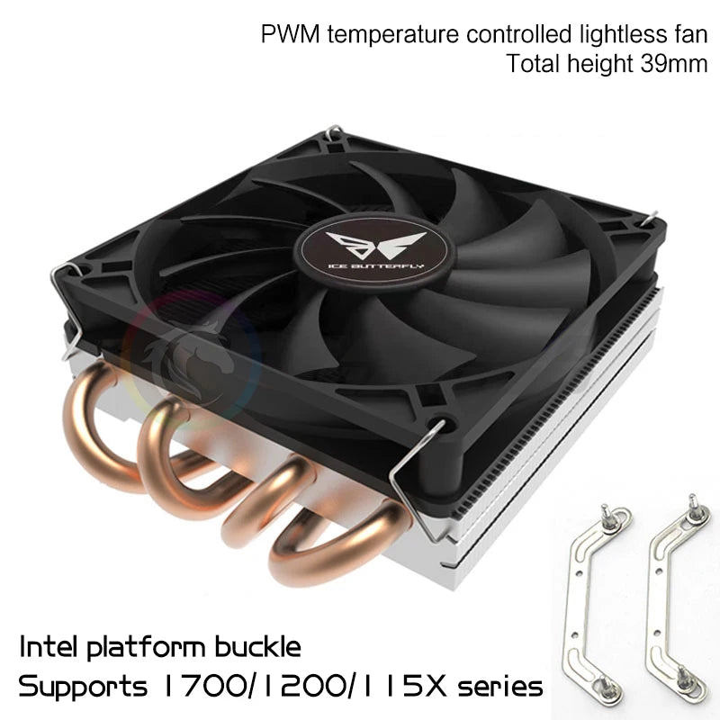 CPU Cooler for Mini ITX Case Ultra-thin Z39 4 HeatPipe CPU Radiator Support AMD/Intel Desktop Cabinet PC Air Cooing Fan 4Pin PWM