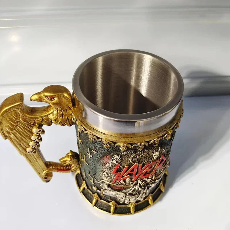 600ml Norse Mythology Beer Mug Resin Stainless Steel Stein Tankard Cups Gift Retro Drinkware Nemesis Deadly Eagle Skull Statue