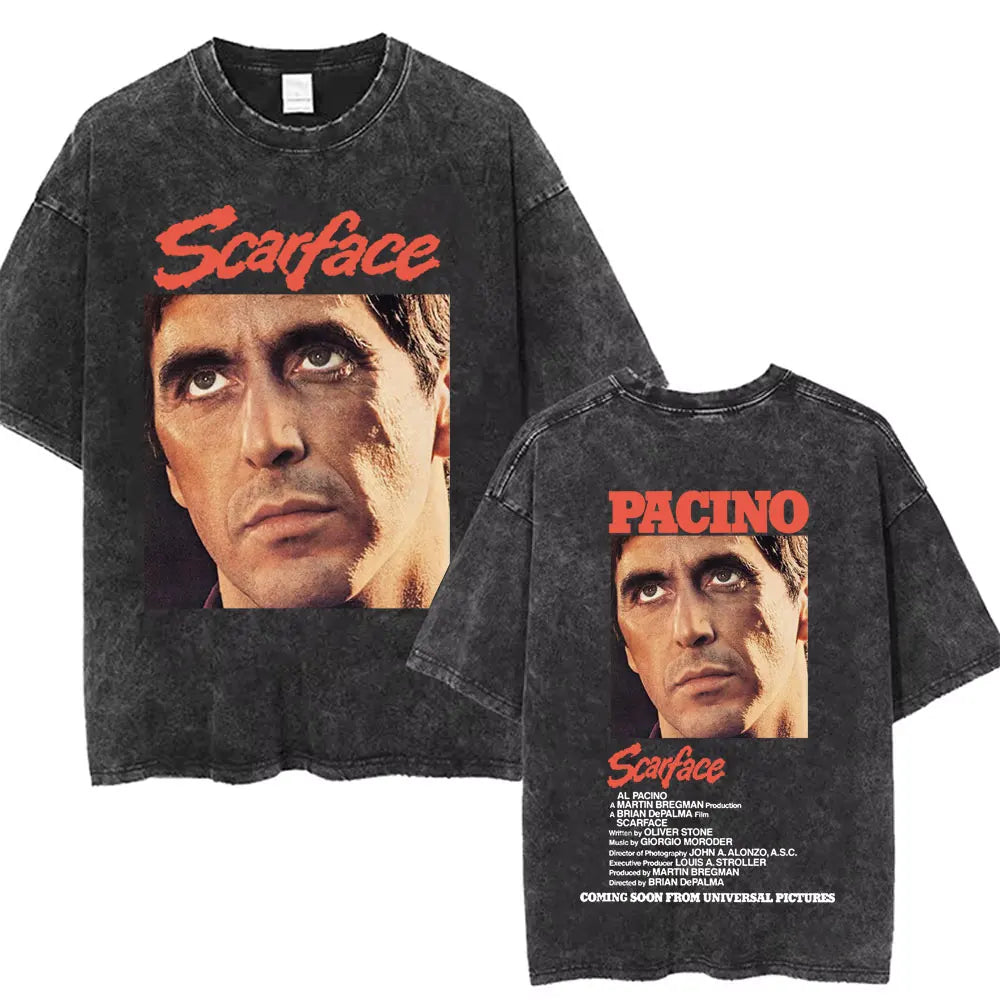 90s Classic Gangsters Movie Scarface Print T-shirts Tony Montana Al Pacino Vintage Washed Cotton Tshirt Men Women Rock T Shirts