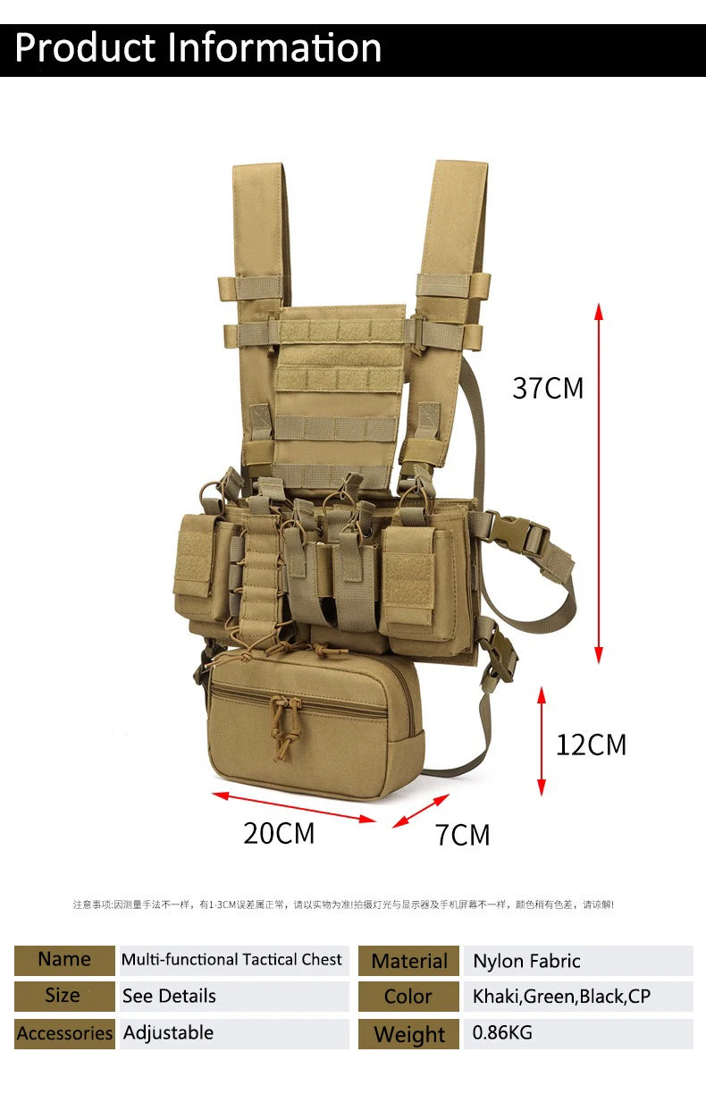 Military Tactical Vest Chest Rig with Adjustable Straps & Large Capacity Pouch for Outdoor Adventure & Tactical Missions