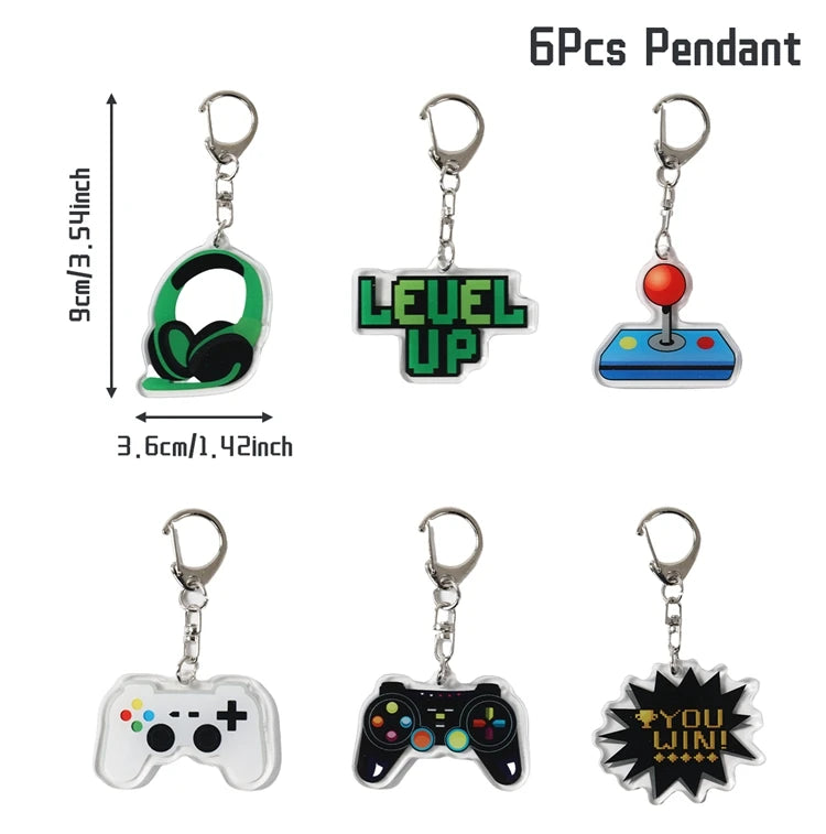 6Pcs Cute GamePad PVC Keychain Video Game on Theme Backpack Pendant for Boys Kids Birthday Game Night Party Favors Party Fillers