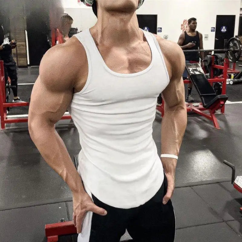 HOT Men's Four Seasons Black And White Classic Color Basic Vest Plus Size Youth Sports And Leisure Running Joker Bottoming