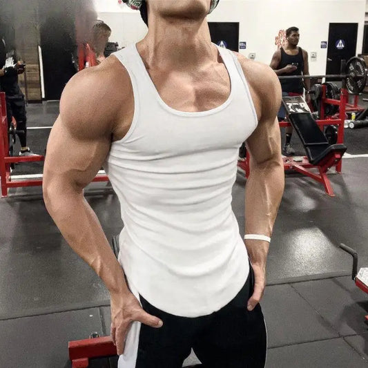 HOT Men's Four Seasons Black And White Classic Color Basic Vest Plus Size Youth Sports And Leisure Running Joker Bottoming