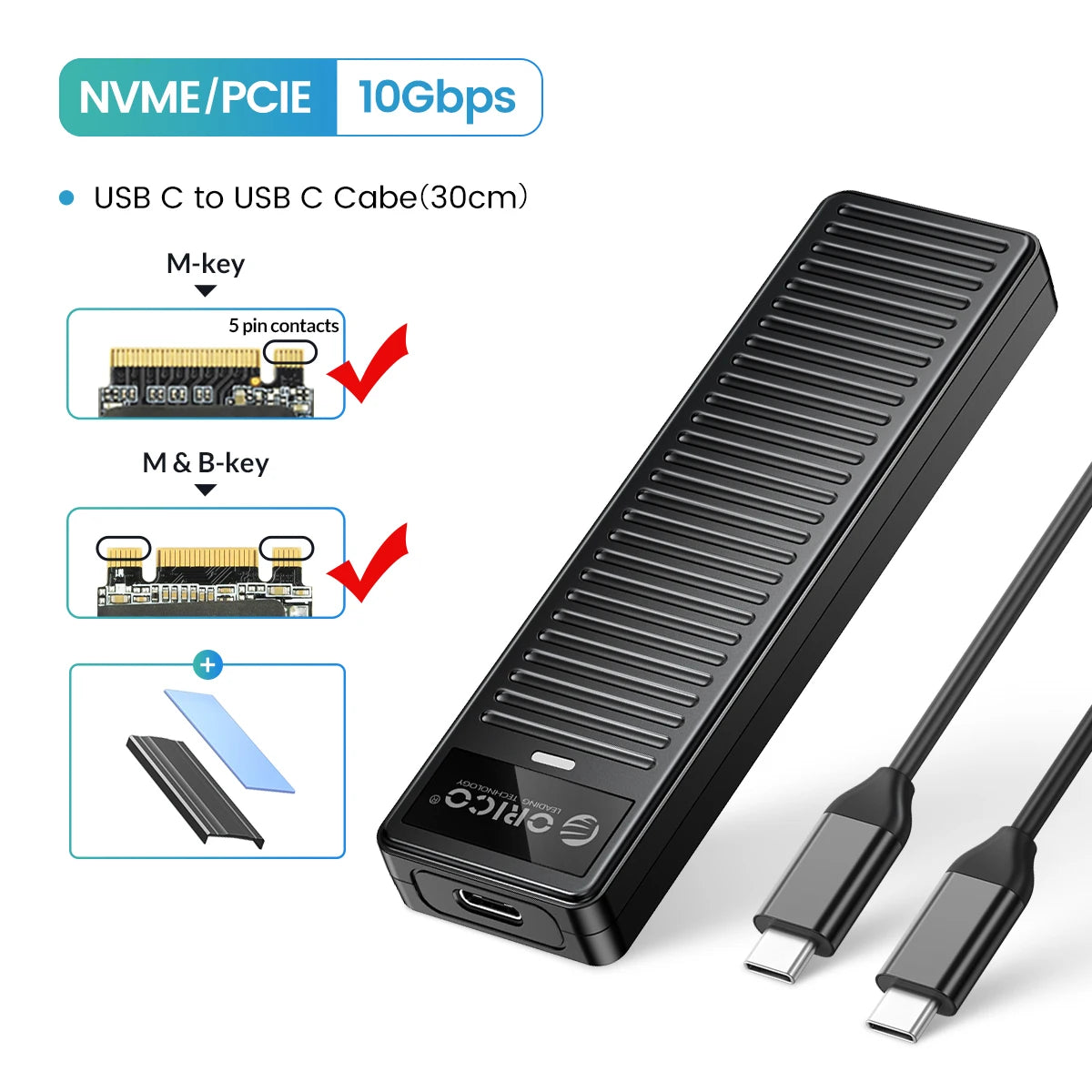 ORICO M.2 NVMe SSD Enclosure 10Gbps USB 3.2 Gen2 Case Box Simple Design Tool-free Support UASP for NVMe SATA SSD Gamers