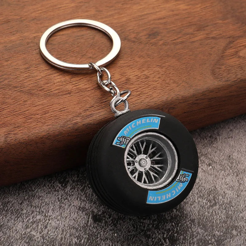 Car Keychains PVC soft rubber car tires Keyrings Creative Mechanical Car Parts Keychain Gift for Men