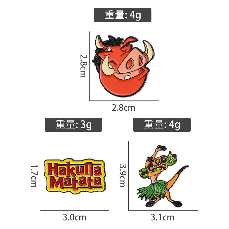 Cartoon Movie The Lion King Creative Enamel Pins Pig Pumbaa Timon Metal Brooches Lapel Badges Accessories Fans Gifts