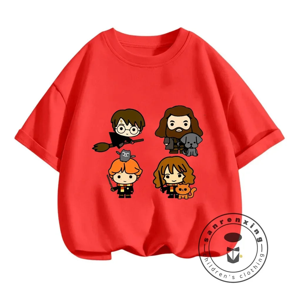 2025 Harries Children T-Shirt Magic Movie Clothes Potters Kawaii Anime Kid Boy Girl Tee Shirts Casual Tops Fashion Short Sleeve
