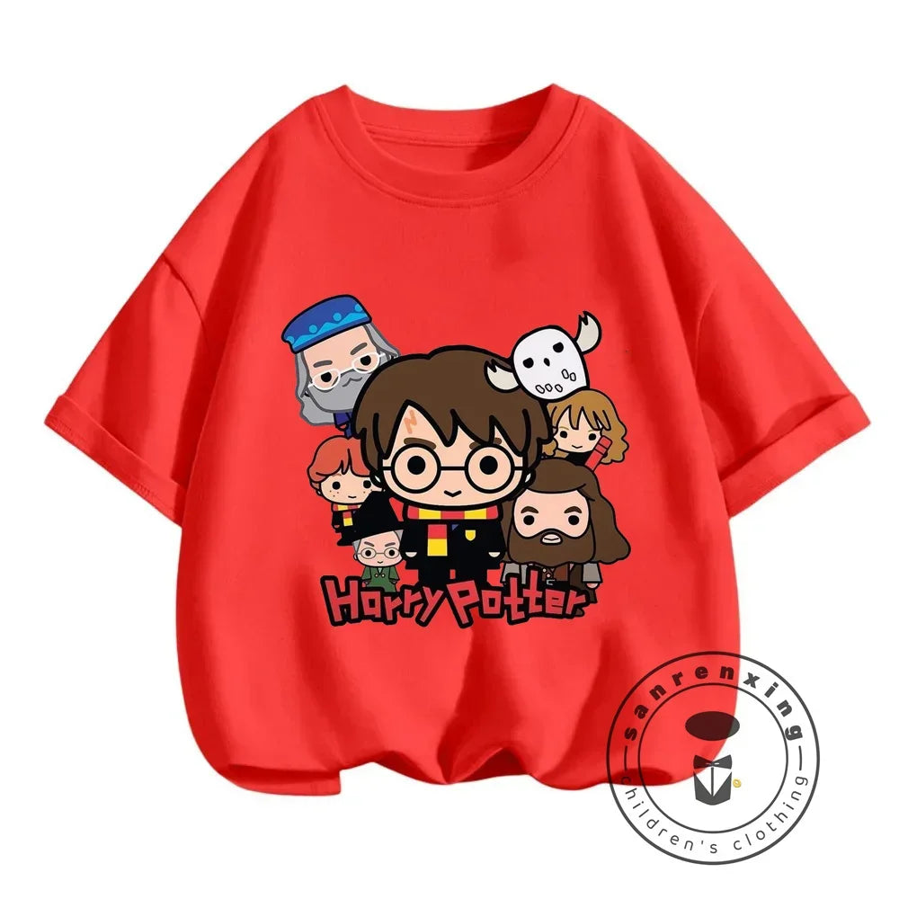 2025 Harries Children T-Shirt Magic Movie Clothes Potters Kawaii Anime Kid Boy Girl Tee Shirts Casual Tops Fashion Short Sleeve