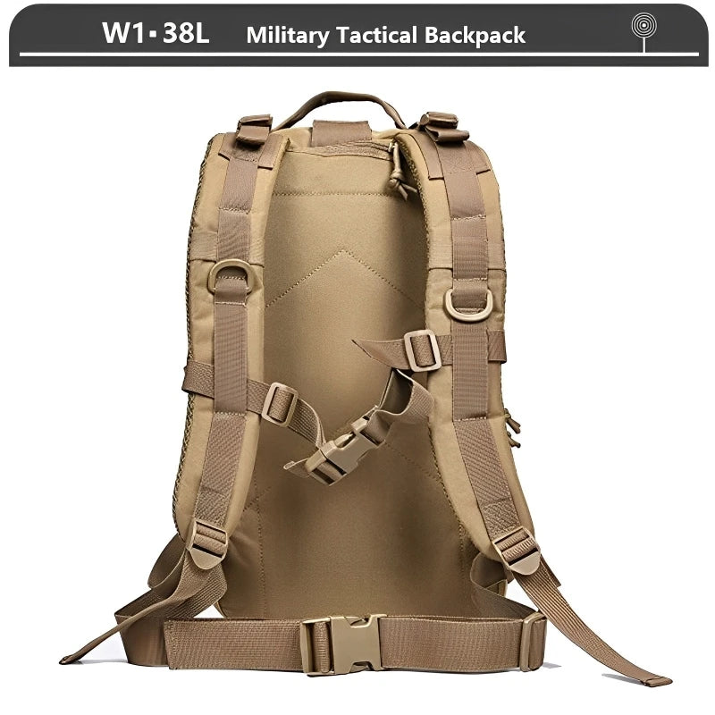 Tactical Backpack 3 Day Assault Pack Molle Bag 38/45L Large Outdoor Waterproof Hiking Camping Travel 600D Rucksack Men Fishing