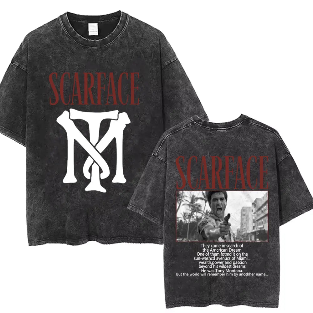 90s Classic Gangsters Movie Scarface Print T-shirts Tony Montana Al Pacino Vintage Washed Cotton Tshirt Men Women Rock T Shirts