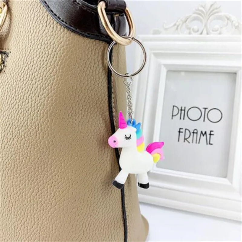 WKOUD Cute Fairytale PVC Unicorn Keychain Multi-style Horse Key Rings Holder Alloy Key Chain For Women Girls Gift Jewelry